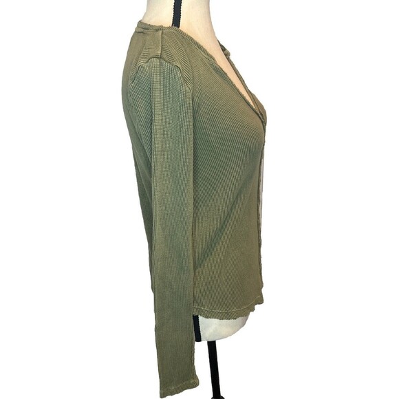 Women’s Anthropologie Pilcro Olive Green Henley V Neck Long Sleeve Shirt Top- XS - Picture 6 of 9